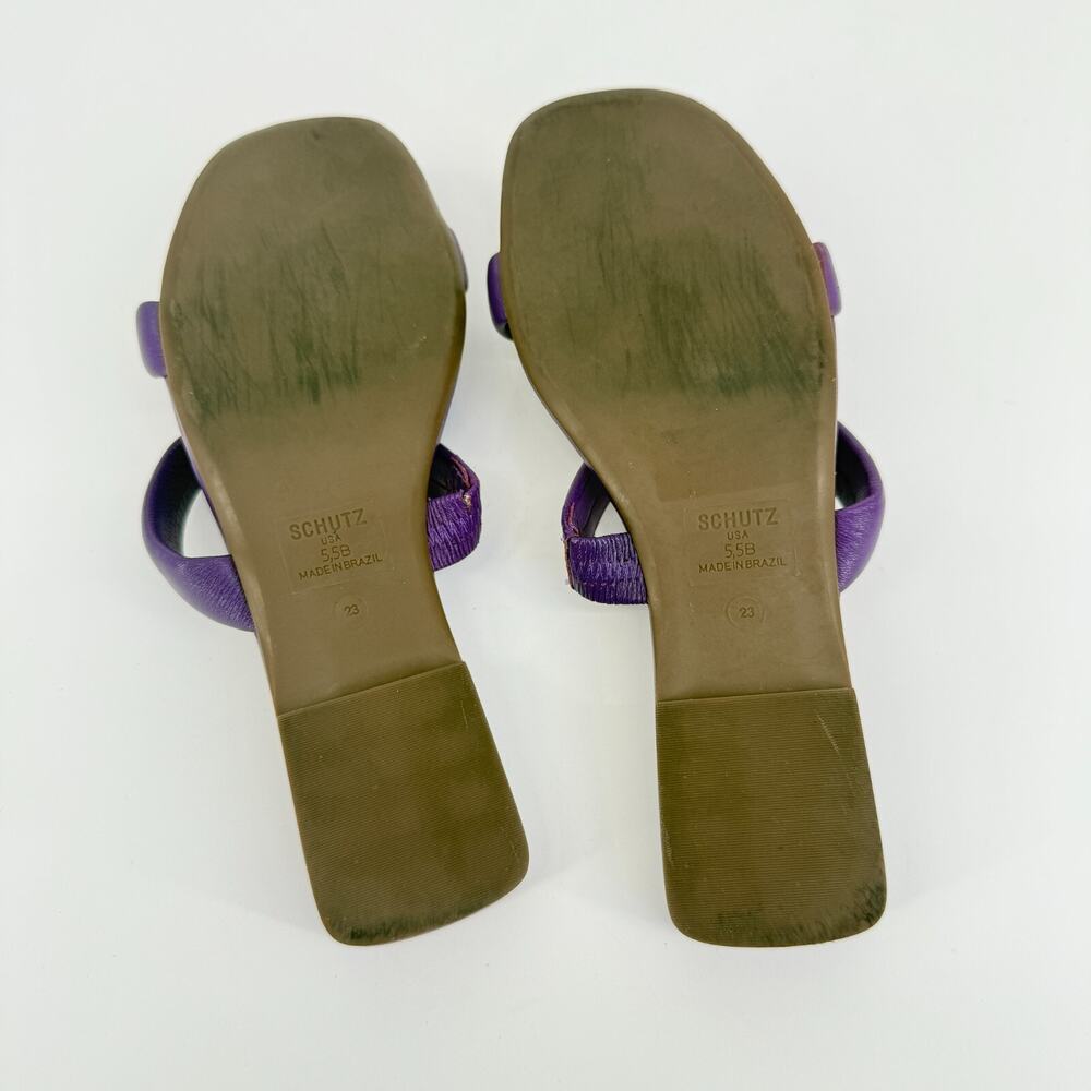 Schutz Size 5.5B‎ Purple Leather Strap Slide Flat Sandals Indie Summer Brazil - Picture 5 of 6